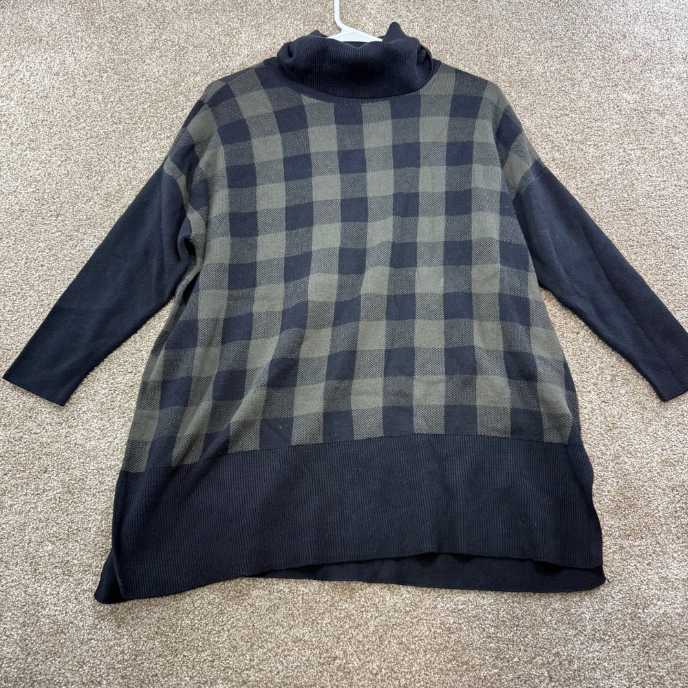 Loft Outlet Womens Med Olive Green Black Buffalo Plaid Turtleneck Sweater Boho